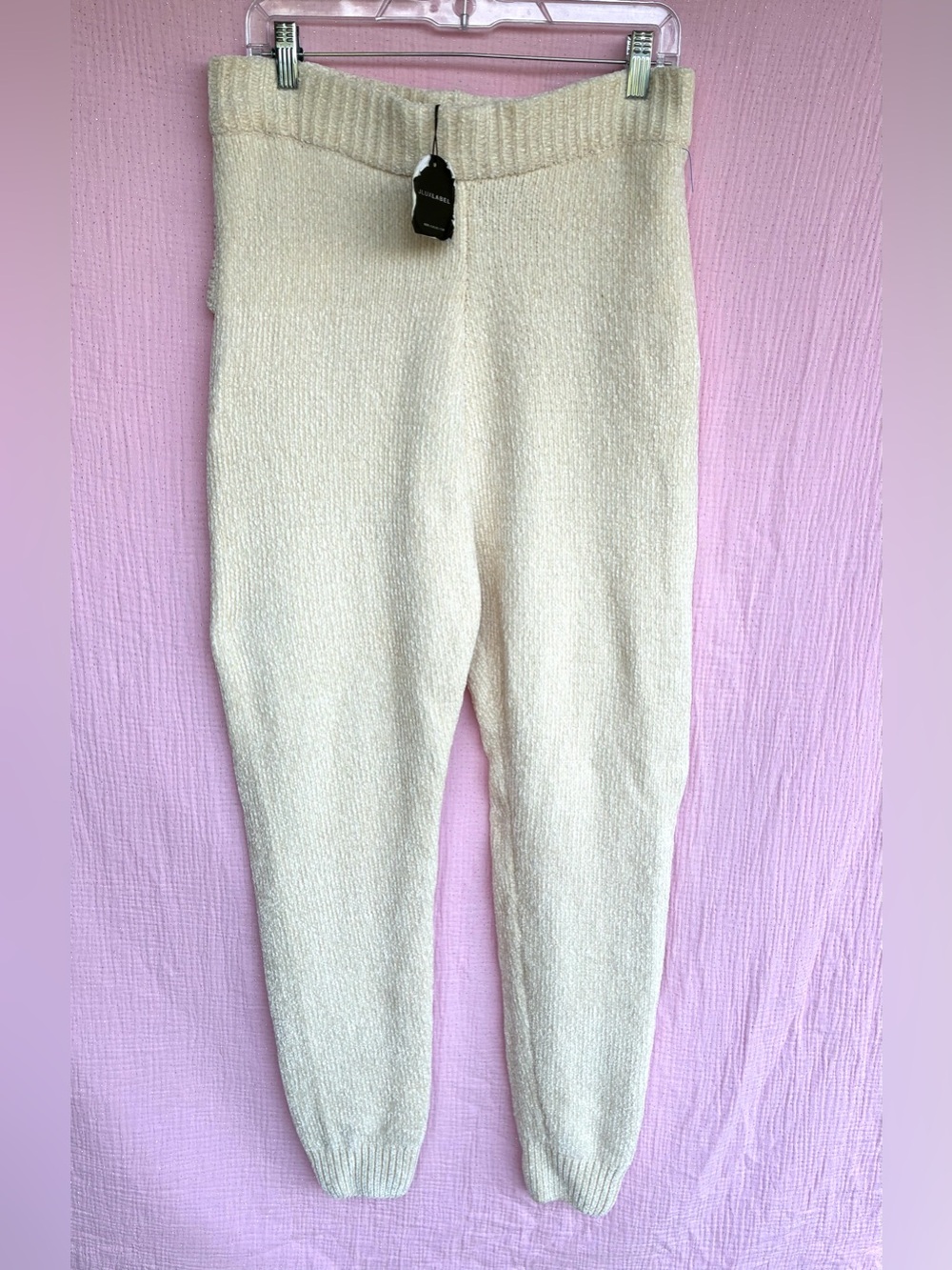 JLUXLABEL Cream Chenille Knit Jogger Lounge Pants With Pockets XL